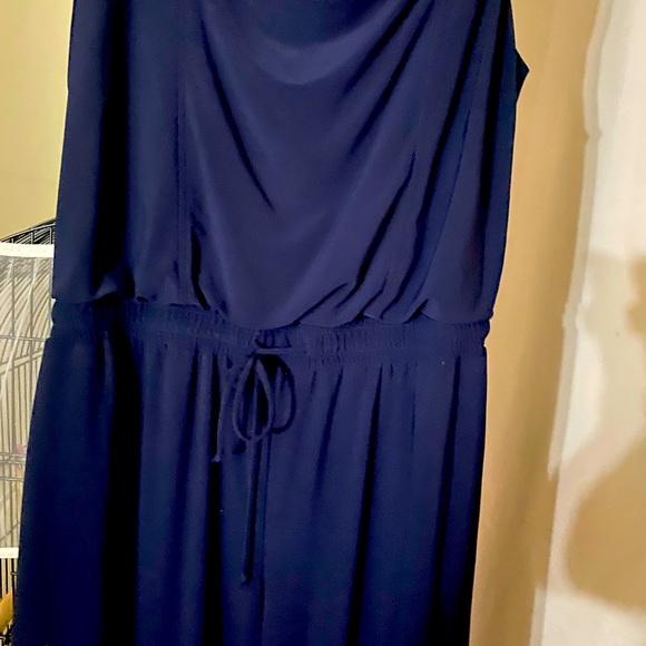 Time For Me Pants - Navy blue long elephant pants jumpsuit short sleeves tie in the front